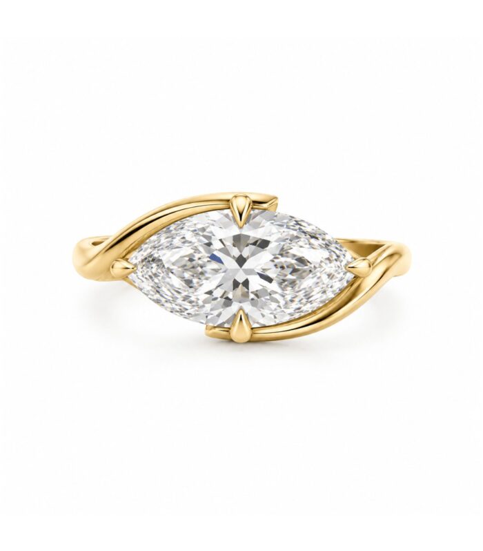 East-West Marquise Diamond Ring with Swirl Band