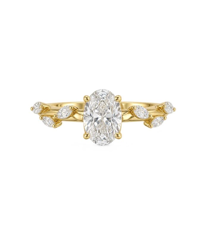 Oval Diamond Ring with Marquise Vine Band