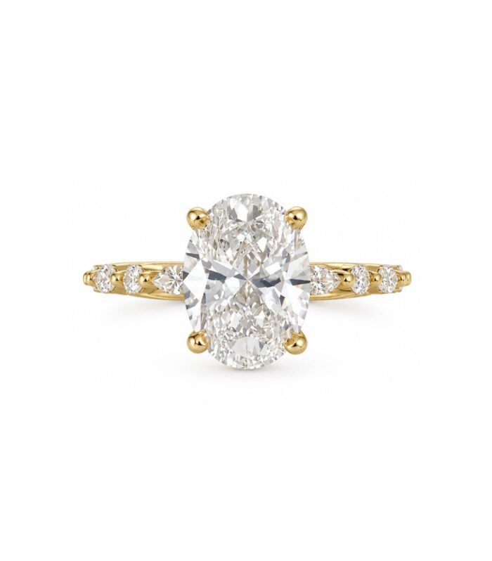 Oval Diamond Engagement Ring with Marquise and Round Side Stones