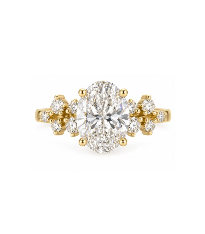 Oval Diamond Engagement Ring with Clustered Side Stones
